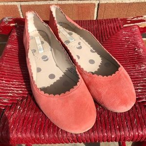 Boden Scallop Detail Coral Suede Flats Size 8